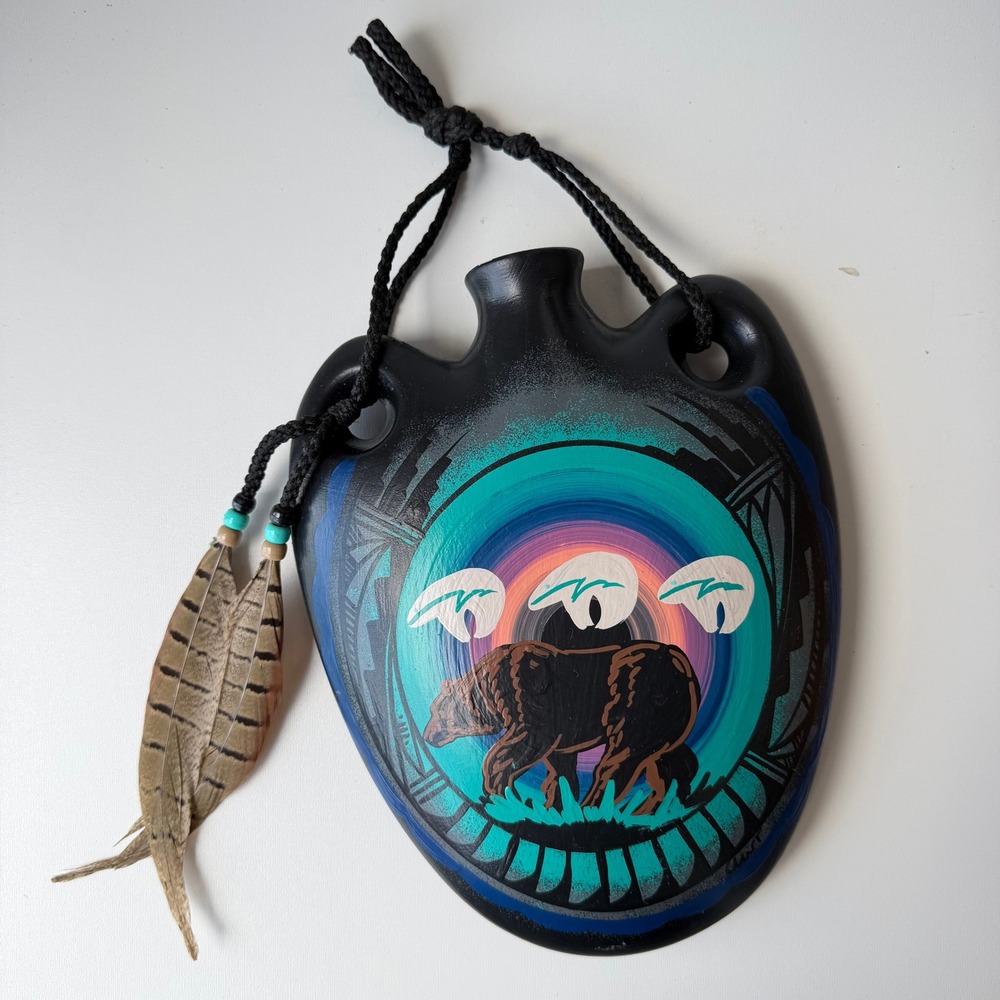 Vintage Native American Ceramic Bear Canteen‎ Southwestern Wall Decor